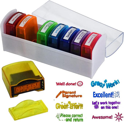 Teacher Stamps for Grading Classroom,Parent Signature Self-Inking Teacher Stamp Set School Supplies Stamps for Homework Reward with 8 pcs Classroom Supplies for School Elementary(Rainbow)