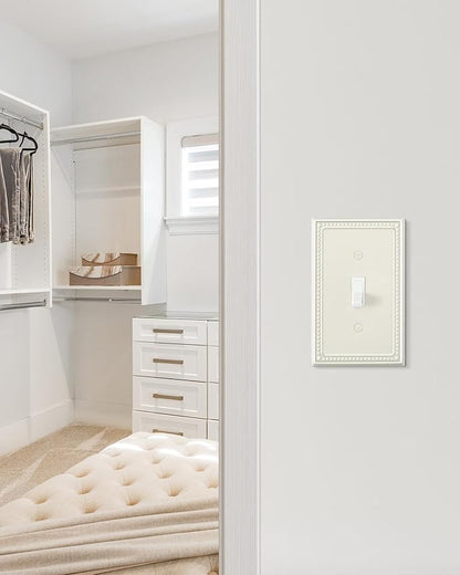 4-Pack Single Toggle Light Switch Cover Plate, Pearls Decorative Switch Plate Covers, Light Almond 1 Gang Metal Wall Plate, Corrosion Resistant