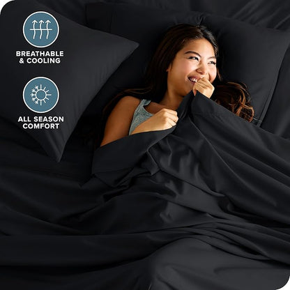 Bare Home Split Head Flex King Sheet Set - 1800 Ultra-Soft Microfiber Bed Sheets - Double Brushed - Deep Pockets - Easy Fit - 4 Piece Set - FlexTop King Bedding Sheets (Split Head Flex King, Black)