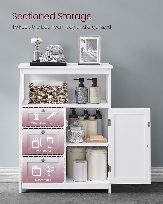 VASAGLE Floor Storage Cabinet, Freestanding Storage Unit with 3 Drawers, Adjustable Shelf, 11.8 x 23.6 x 31.5 Inches, for Living Room, Bathroom, Entryway, White UBBC542P31V1