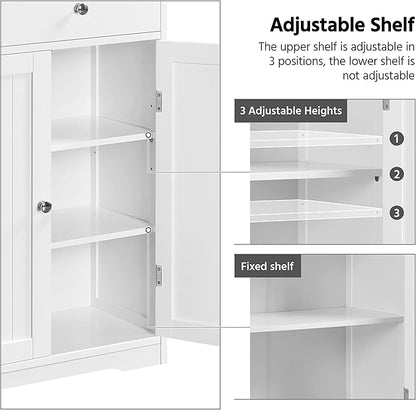 Yaheetech Bathroom Floor Cabinet, Large Storage Space Wooden Organizer with 1 Big Drawer, 3 Small Drawers & 2 Doors, Free-Standing Cupboard for Kitchen/Living Room/Bathroom Use, White