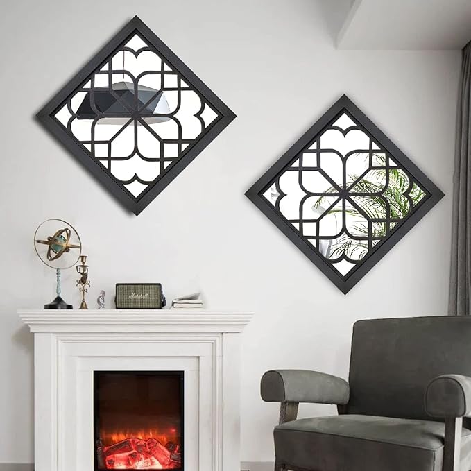 Wocred 2 PCS Square Wall Mirror,Gorgeous Rustic Farmhouse Accent Mirror,Black Entry Mirror for Bathroom Renovation,Bedrooms,Living Rooms and More(20”x20”)