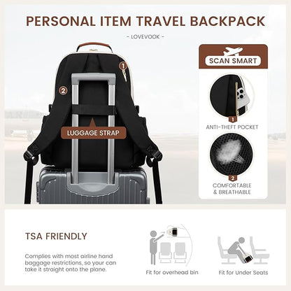 LOVEVOOK Laptop Backpack for Women with Pouch Pocket for Large Capacity Cup,15.6 Inch Teacher Nurse College Work Backpack Purse,Waterproof Laptop Bag Computer Back Pack for Travel, Beige-Red-Black