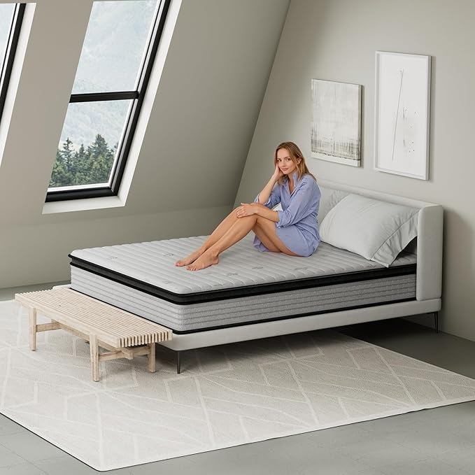 Queen Mattress 12inch in a Box,Memory Foam Hybrid Mattress with Pocket Springs and Zoned Support for Back & Lumbar Pressure Relief,Motion Isolation and Edge Support -CertiPUR-US(12 Inch,Queen)