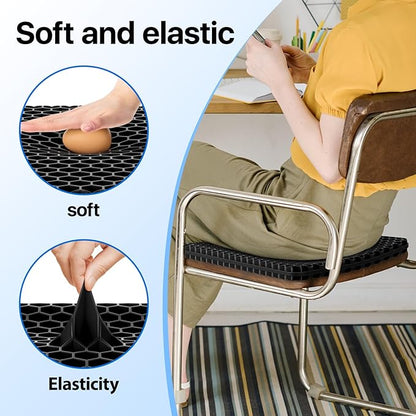 Gel Seat Cushion, Cooling Thick Big Breathable Honeycomb Design Absorbs Pressure Points Seat Cushion with Non-Slip Cover for Office Chair Home Cars Wheelchair