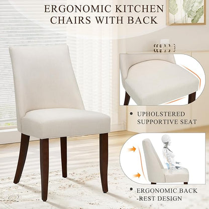 COLAMY Upholstered Dining Chairs Set of 4, Mid Century Modern Kitchen Chairs with Back, Farmhouse Fabric Side Dining Room Chairs with Wood Legs for Dining Room Restaurant, Beige