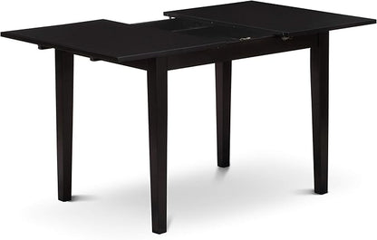 East West Furniture NOBR3-BLK-17 3 Piece Dining Room Table Set Contains a Rectangle Kitchen Table with Butterfly Leaf and 2 Light Sable Linen Fabric Parson Chairs, 32x54 Inch, Black