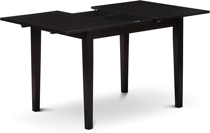 East West Furniture NOEN5-BLK-69 5 Piece Kitchen Table & Chairs Set Includes a Rectangle Butterfly Leaf Dining Table and 4 Black Faux Leather Parsons Chairs, 32x54 Inch, Black