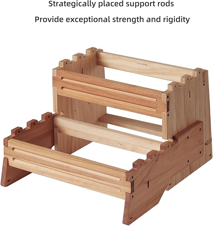 32" Wooden Two Step Stool for Adult & Kid, Wider, Deeper & Safer Bedside Steps, Anti-Slip. Riser 2-Step Spa & Hot Tub Stairs for Pool, Heavy Duty for Kitchen, Bathroom, Closet, High Bed Step