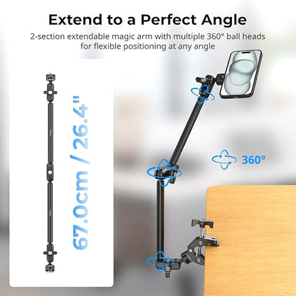 SMALLRIG Desktop Clamp Magic Arm Kit for MagSafe for iPhone, 67cm Two-Stage Adjustable Flexible Arm with Secure Grip for Smartphone, Webcam, Action Cameras - 5626