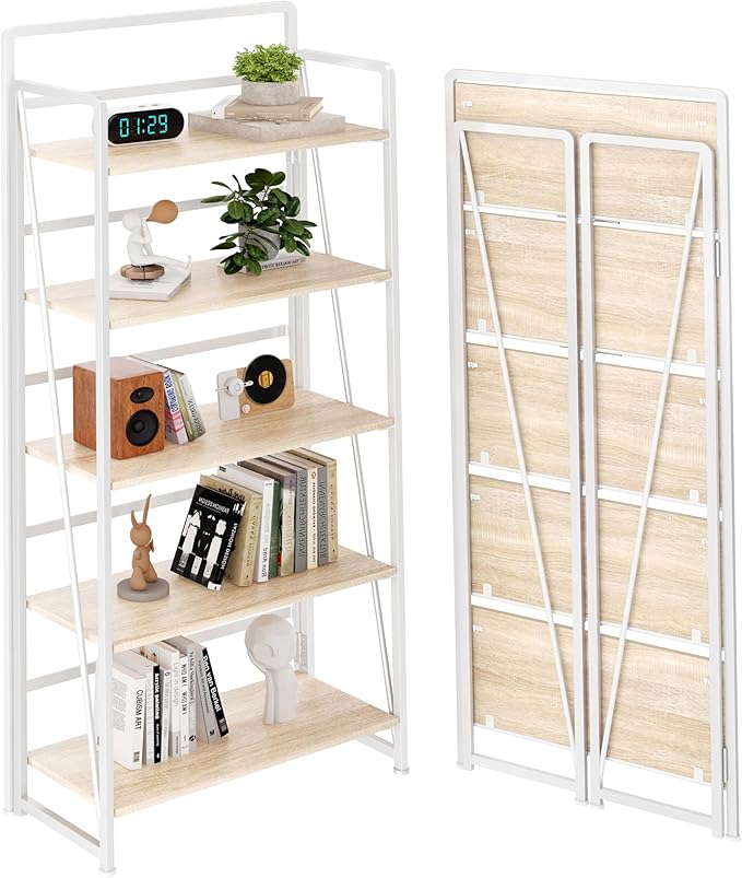 BHG No Assembly Folding Bookshelf for Living Room,Collapsible Book Shelf for Home Office, Portable Bookcase Storage Organizer Rack Shelves