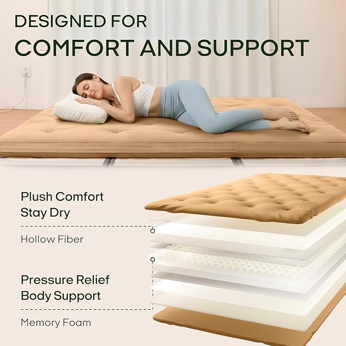 ZonLi Japanese Floor Futon Mattress Full Size 75"x 54", 100% Cotton Cover 2.5'' Thicken Tatami Mattress, Foldable Sleeping Pad, Portable Dormitory Tatami Mat, Roll Up Floor Lounger Bed for Adult