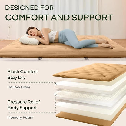 ZonLi Japanese Floor Futon Mattress Full Size 75"x 54", 100% Cotton Cover 2.5'' Thicken Tatami Mattress, Foldable Sleeping Pad, Portable Dormitory Tatami Mat, Roll Up Floor Lounger Bed for Adult