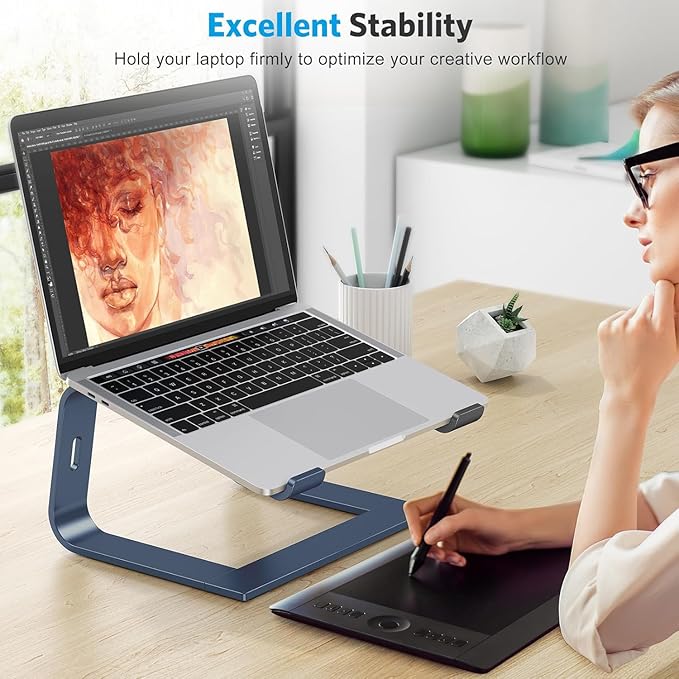 OMOTON Laptop Stand - Detachable Laptop Mount, Aluminum Holder for Desk, Compatible with MacBook, Dell, HP & More (11-16 inch), DeepNavy