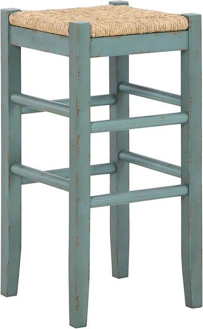 Signature Design by Ashley Mirimyn Farmhouse 29.5" Bar Height Bar Stool with Woven Wicker Seats, 2 Count, Green & Light Brown