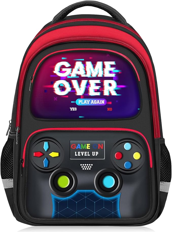 School Backpack for Boys - Gamer Boys Backpack for Kids Children Teens Elementary Middle School - 17″ Video Game Bookbag Travel Back Pack for Age 6-18
