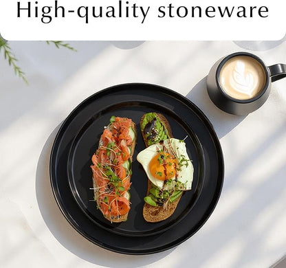 MIAMIO – Ceramic Dinner Plates Set for 4 People/Ceramic Dinnerware 4-Piece, Modern Stoneware, Dishwasher & Microwave Safe – Luxe Collection (Black, 10 Inch)