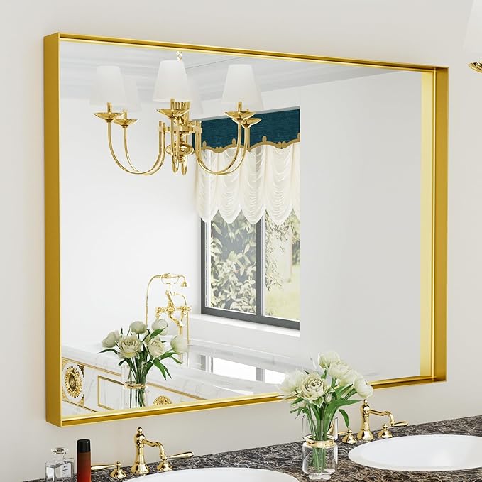 40x30 Inch Gold Bathroom Mirrors for Over Sink, Wall Mounted Mirror for Vanity Sink, Framed Wall Mirror, Rectangular Mirrors for Bathroom,Living Room, Bedroom Horizontal/Vertical
