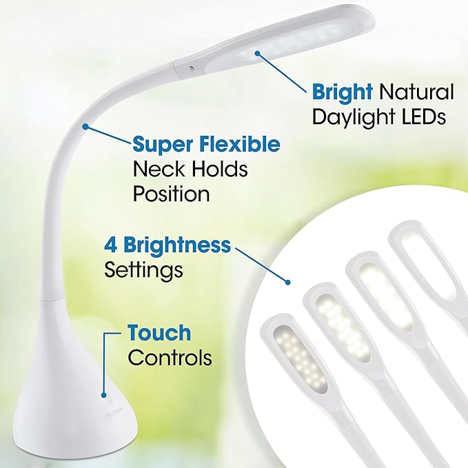 OttLite Creative Curves LED Desk Lamp with Adjustable Neck - Dimmable with 4 Brightness Settings & Energy Efficient Natural Daylight LEDs for Home Office, Computer Desk, & Dorms