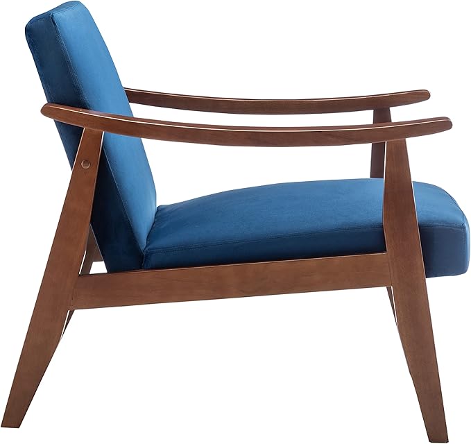 Container Furniture Direct Accent Chair with Velvet Upholstery and Solid Wood Frame, Classic Mid-Century Modern Living Room Furniture for Extra Seating, Dark Blue