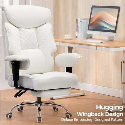GTRACING Big and Tall Office Chair 400LBS Wide Ergonomic Gaming Chair with Deluxe Embossing Designed Leather with Foot Rest,150°Reclining Adjustable Soft Armrests Pocket Spring Back Support and Pillow