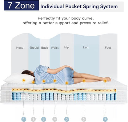 Vesgantti 10 Inch Twin XL Multilayer Hybrid Mattress - Multiple Sizes & Styles Available, Ergonomic Design with Memory Foam and Pocket Spring, Medium Firm Feel, White