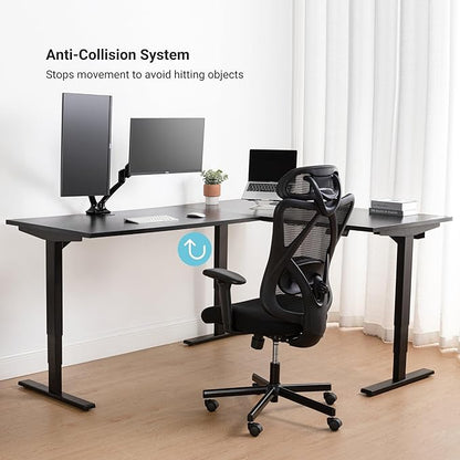 Progressive Desk Stand Up Height Adjustable Electric Standing Desk - L Shaped 60" x 72" Corner Computer Rising Workstation Table - Black Frame, Ebony Oak Top