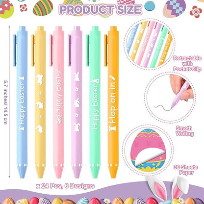 24 Set Easter Eggs Sticky Notes and Pens Set Easter Gifts Colorful Eggs Self Sticky Note Memo Pads with Pens for Classroom Office Supplies Goodies Bag Basket Stuffer Prizes