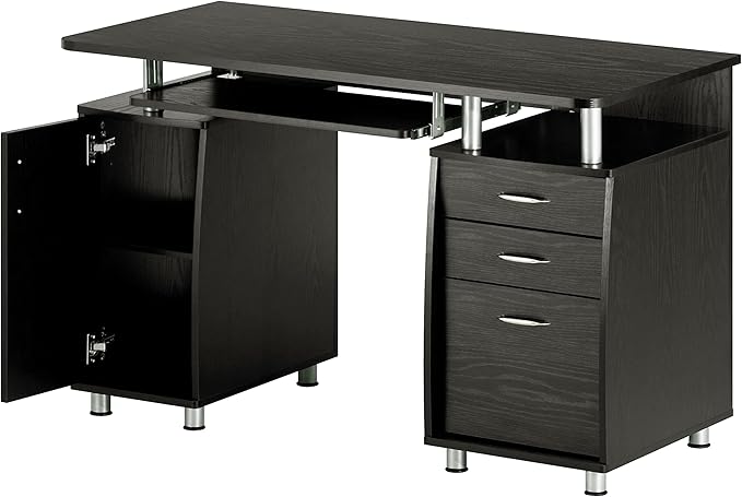 Techni Mobili 47.25" Ergonomic Computer Drawers & File Cabinet for Home Office Storage, Espresso Writing Desk