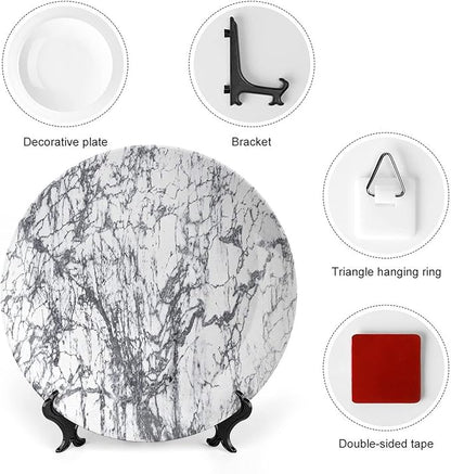 Ceramic Plates, Abstract Decorative Ceramic Plates, Murky Marble Rock Motifs Dynamic Fractal, 6 Inch, for Dining, Parties, Wedding, Grey White