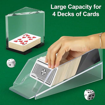 4 Deck Blackjack Shoe and Discard Tray, Clear Acrylic Card Dispenser Blackjack Dealing Shoe Card Dispenser for Playing Cards,Standard Size Poker Deck,Family Game Night