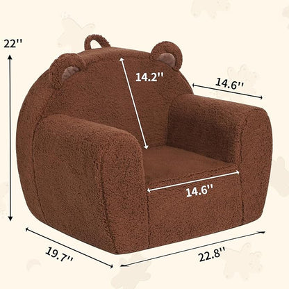 Comfy Toddler Chair, Cuddly Sherpa Teddy Bear Kids Sofa, High Back Kids Reading Chair for Boys and Girls, Brown