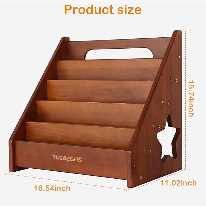 Montessori Bookshelf,Toddler Bookshelf for Kids,Organize Your Little One's Reading Adventure with Our Natural Wood Kids Bookshelf - Perfect for Ages 1-5! (Brown)