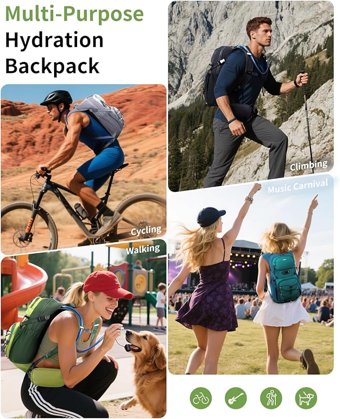 ECOHUB Hydration Backpack for Men Women, 20L Lightweight Hiking Daypack Cycling Backpack with 2L Water Bladder, Insulated Hydration Pack with Waist Pack