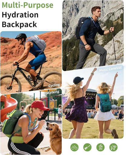 ECOHUB Hydration Backpack for Men Women, 20L Lightweight Hiking Daypack Cycling Backpack with 2L Water Bladder, Insulated Hydration Pack with Waist Pack