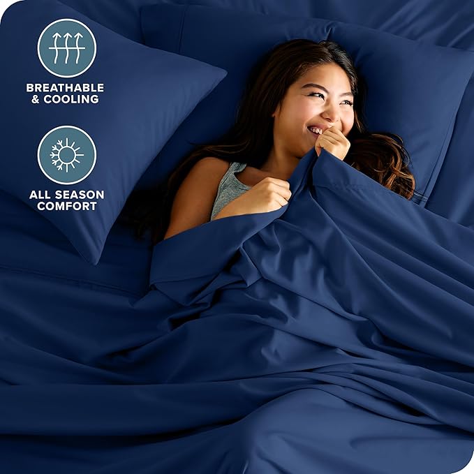 Bare Home Twin Sheet Set - 1800 Ultra-Soft Microfiber Twin Bed Sheets - Double Brushed - Deep Pockets - Easy Fit - Extra Soft - 3 Piece Set - Bedding Sheets & Pillowcases (Twin, Dark Blue)