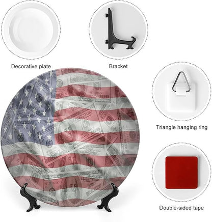 Ceramic Plates, American Flag Decorative Ceramic Plates, Dolar Exchange, 6 Inch, for Dining, Parties, Wedding, Multicolor