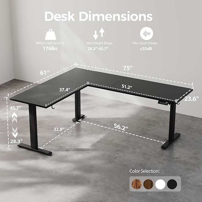 Agilestic 75 Inch L Shaped Standing Desk Adjustable Height, Corner Standing Desk, Sit Stand Up Computer Table, Splice Board, Black