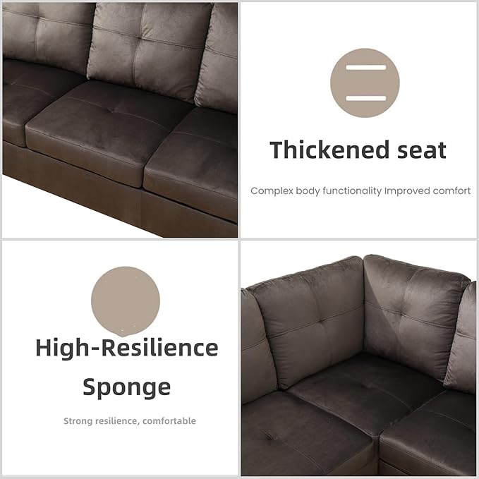 L Shaped Sectional Couches for Living Room, Modern Modular Sectional Sofa with Ottoman Storage, Comfy L Shaped Couch with Chaise for Bedroom Apartment Furniture, Coffee