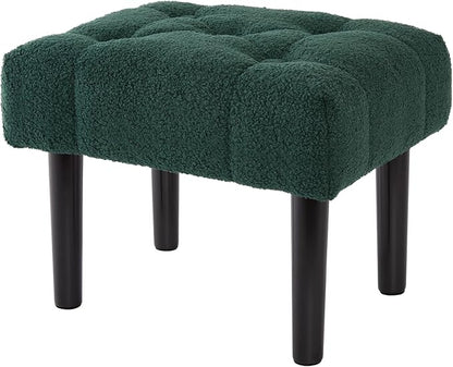 HOUCHICS Fur Padded Foot Stool, Small Ottoman Rest with Wooden Legs, Modern Rectangle Chair Rest for Living Room, Couch, Desk (Green)