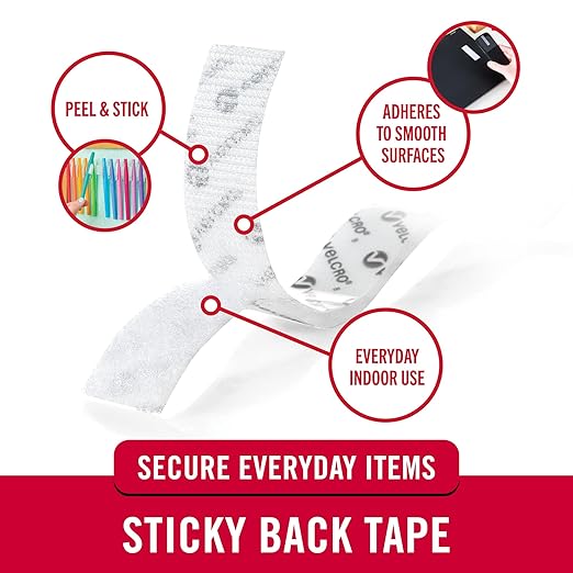 VELCRO Brand - Sticky Back Hook and Loop Fasteners – Peel and Stick Permanent Adhesive Tape Keeps Classrooms, Home, and Offices Organized – Cut-to-Length Roll | 15ft x 3/4in Tape | White