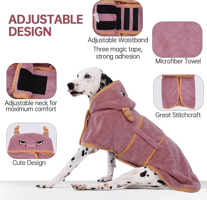 Magic Sticker & Belly Strap Dog Drying Coat, Microfibre Material Fast Drying Super Absorbent Towel, Dog Robes for After Bath - Small to Large