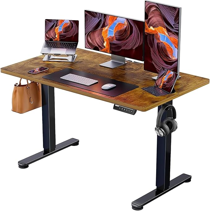 ErGear Height Adjustable Electric Standing Desk, 48 x 24 Inches Sit Stand up Desk, Memory Computer Home Office Desk with Two-Piece Desktop (Vintage Brown)