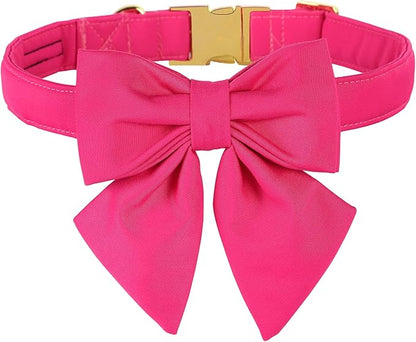 Maca Bates Hot Pink Dog Collar with Cute Rose Red Solid Sailor Bow Tie,Large Girl Boy Dogs,Girly Adjustbale Durable Breakaway Soft Collars with Bowtie for Female Male Puppy,Pet with Metal Buckle