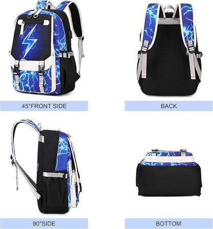 Bevalsa Backpack for Boys, Backpack with Lunch Box & Pen Case, School Bags for Kids, Bookbag for Boys Children Teens Backpacks for Elementary Middle School Student with USB Charging Port