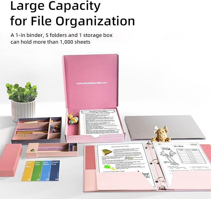 Blue Lake 3-Ring Binder School Offiice Supplies Kit Bundle Plastic Free 22 Piece Binder, Folders, Pencils, Pencil Box Organizer Tray, Gifts for K-12, College Students, and Office