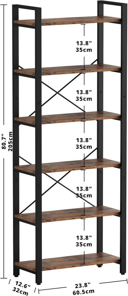 IRONCK Bookshelf 6-Tier Ladder Shelf 110lbs Display Shelf Vintage Industrial Style Bookcase for Home Office, Living Room