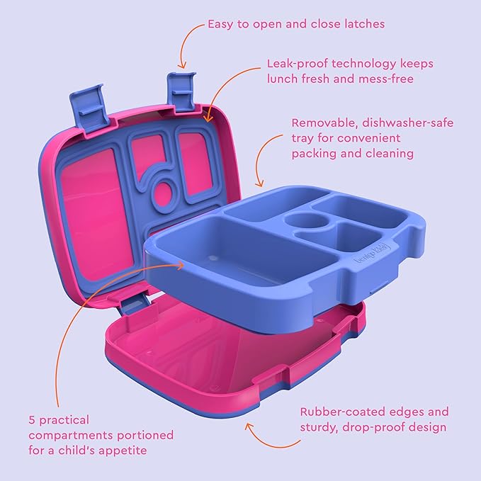 Bentgo Kids Bento-Style 5-Compartment Leak-Proof Lunch Box - Ideal Portion Sizes for Ages 3 to 7 - Durable, Drop-Proof, Dishwasher Safe, PFAS & BPA-Free & Made with Food-Safe Materials (Fuchsia)