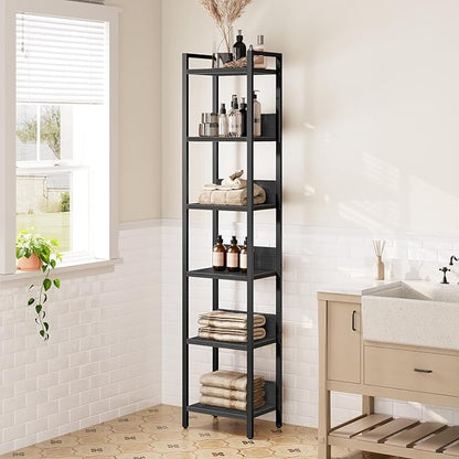 Bookshelf, 6-Tier Bookcase, Standing Book Shelf for Small Space, Storage Shelf Organizer, for Living Room, Bedroom, Study, Balcony, Black BKHB6601