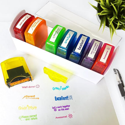 Teacher Stamps for Grading Classroom,Parent Signature Self-Inking Teacher Stamp Set School Supplies Stamps for Homework Reward with 8 pcs Classroom Supplies for School Elementary(Rainbow)